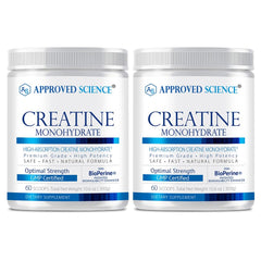 Approved Science Creatine Monohydrate powder bottle for workouts.
