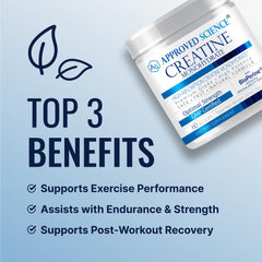 Approved Science Creatine Monohydrate scoop measures a 5 g serving.