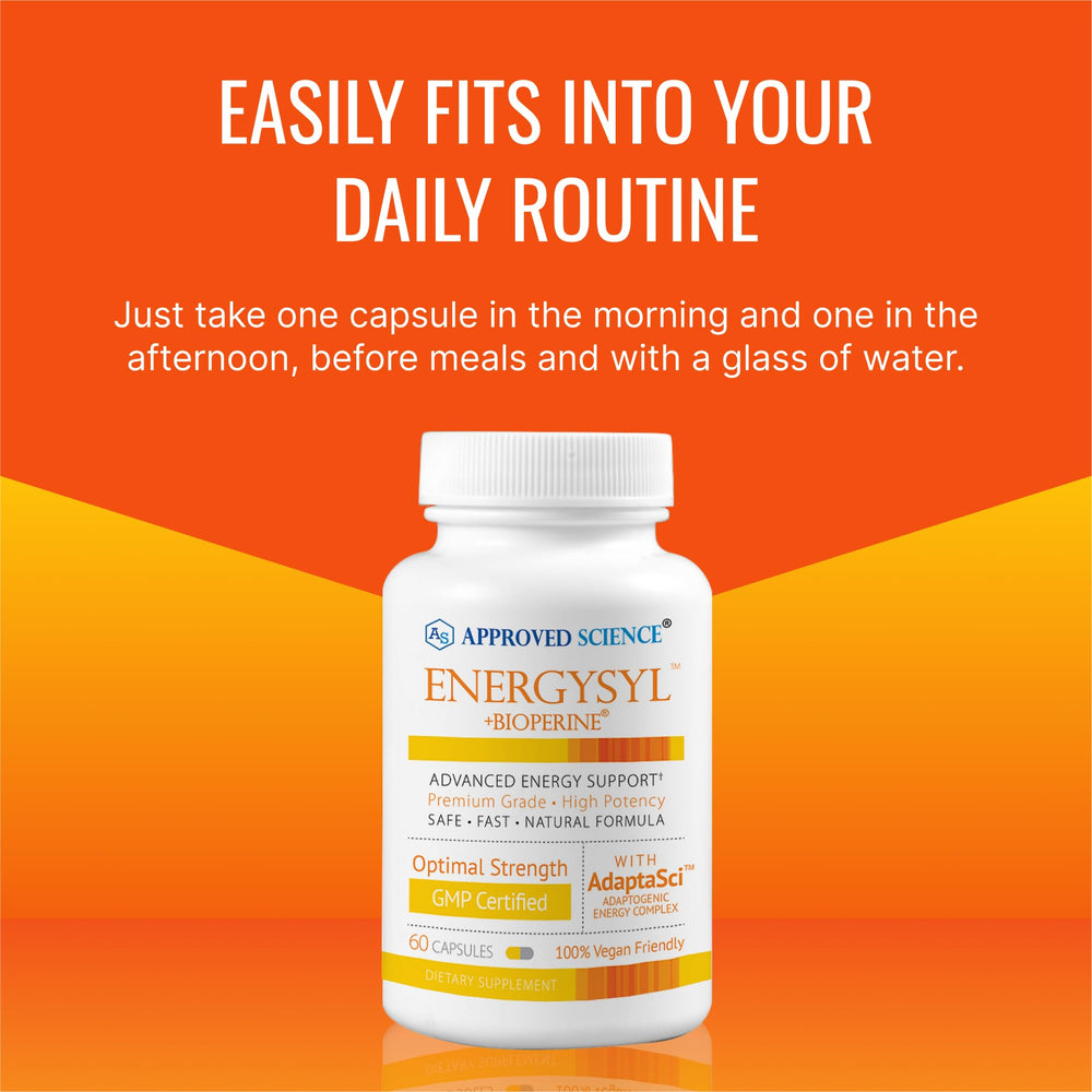 Approved Science Energysyl capsules close-up showcasing quality manufacturing and ingredients.