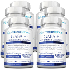 Approved Science GABA+ bottle and capsules on a clean surface for calm support