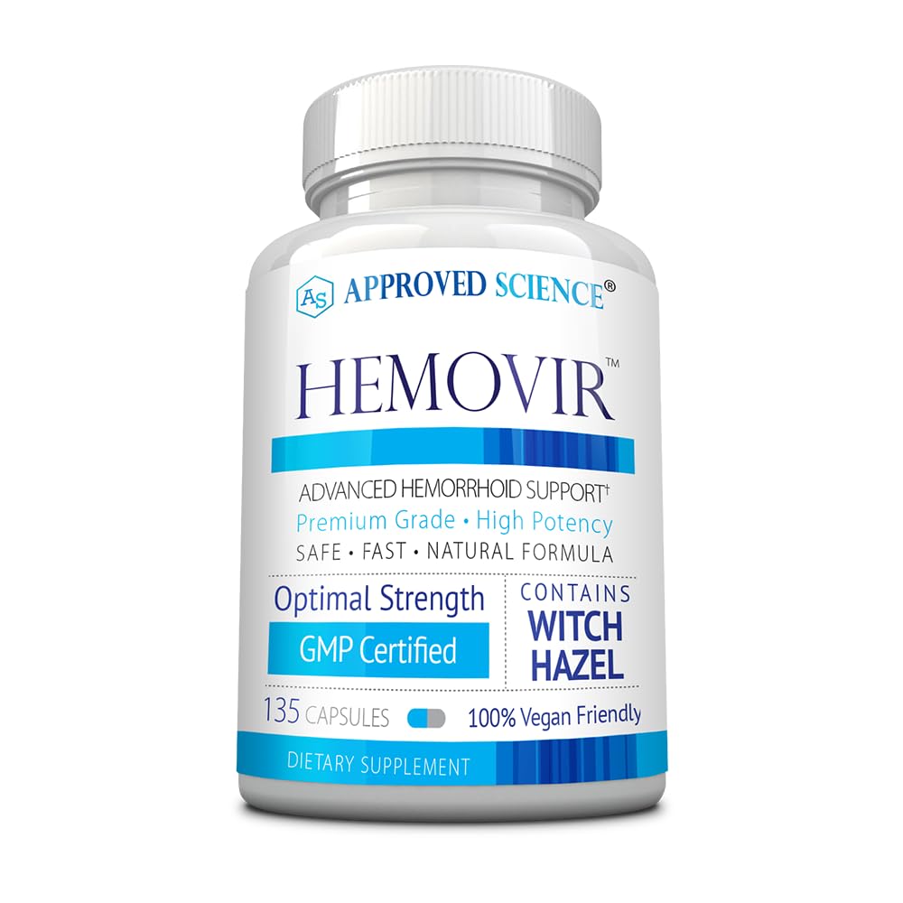 Approved Science Hemovir bottle front for daily hemorrhoid comfort.