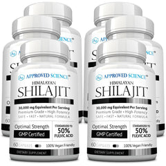 Approved Science Himalayan Shilajit bottle pour highlights fulvic acid support for daily vitality.