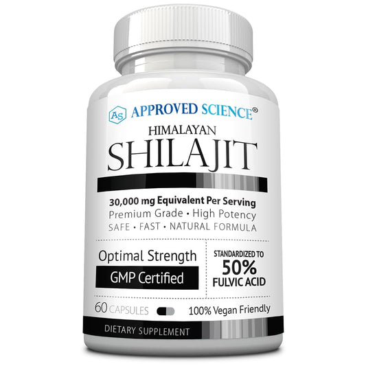 Approved Science Himalayan Shilajit bottle on desk promoting daily energy