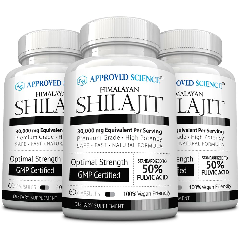 Approved Science Himalayan Shilajit capsules on bottle showing energy support potential