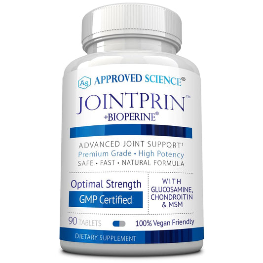 Approved Science Jointprin bottle front view for convenient daily joint support.