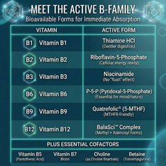 Approved Science Methylated B Complex graphic showing B vitamin spectrum and supporting formulas.