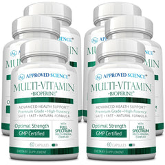 Approved Science Multi-Vitamin bottle front showing full-spectrum nutrients for daily wellness.
