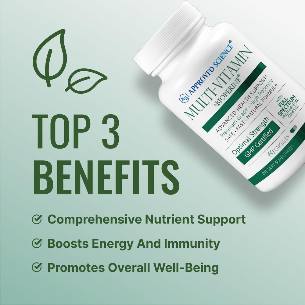 Approved Science Multi-Vitamin capsules on a neutral surface for daily use.