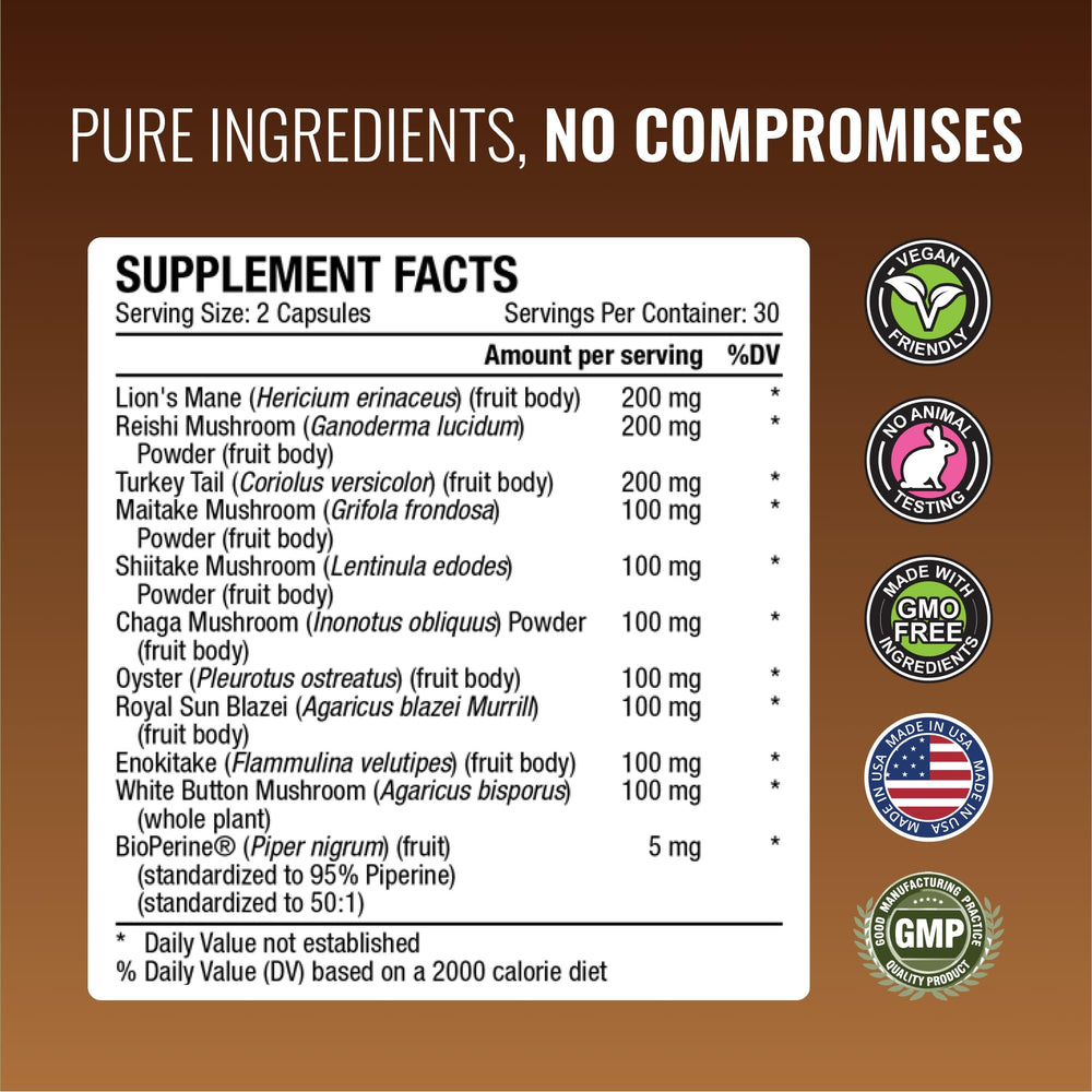 Approved Science Mushroom Complex bottle being poured to show daily serving.