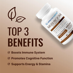Approved Science Mushroom Complex capsules arranged for daily cognitive and immune benefits.