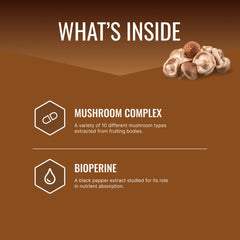 Approved Science Mushroom Complex ingredients list highlighting diverse mushroom blends.