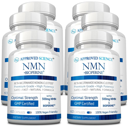 Approved Science NMN 500mg bottle supports daily energy and vitality.