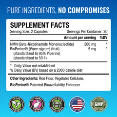Approved Science NMN vegan capsules packaging highlighting GMO-free, cruelty-free wellness.
