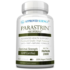 Approved Science Parastrin bottle front with vegan capsules for daily wellness