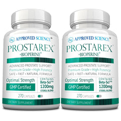 Approved Science Prostarex bottle front features a full-spectrum prostate support blend for daily wellness.