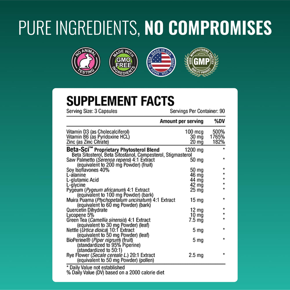 Approved Science Prostarex ingredient blend image emphasizes saw palmetto and beta-sitosterol for broad support.