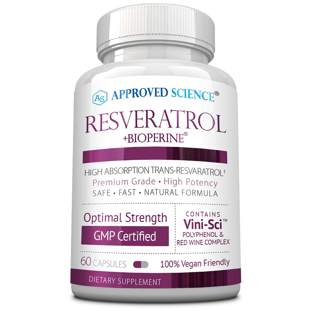 Approved Science Resveratrol bottle front showing potency for daily wellness
