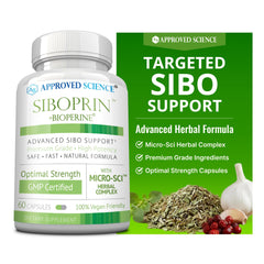 Approved Science Siboprin bottle front showcases vegan digestive support