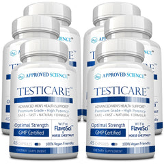 Approved Science TestiCare bottle front with vegan vein-support formula.
