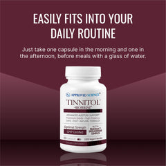 Approved Science Tinnitol bottle showcasing inner ear wellness formulation.