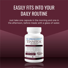 Approved Science Tinnitol six-month pack label for long-term planning.