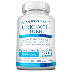 Approved Science Uric Acid Flush bottle label highlights USA-made daily cleanse support