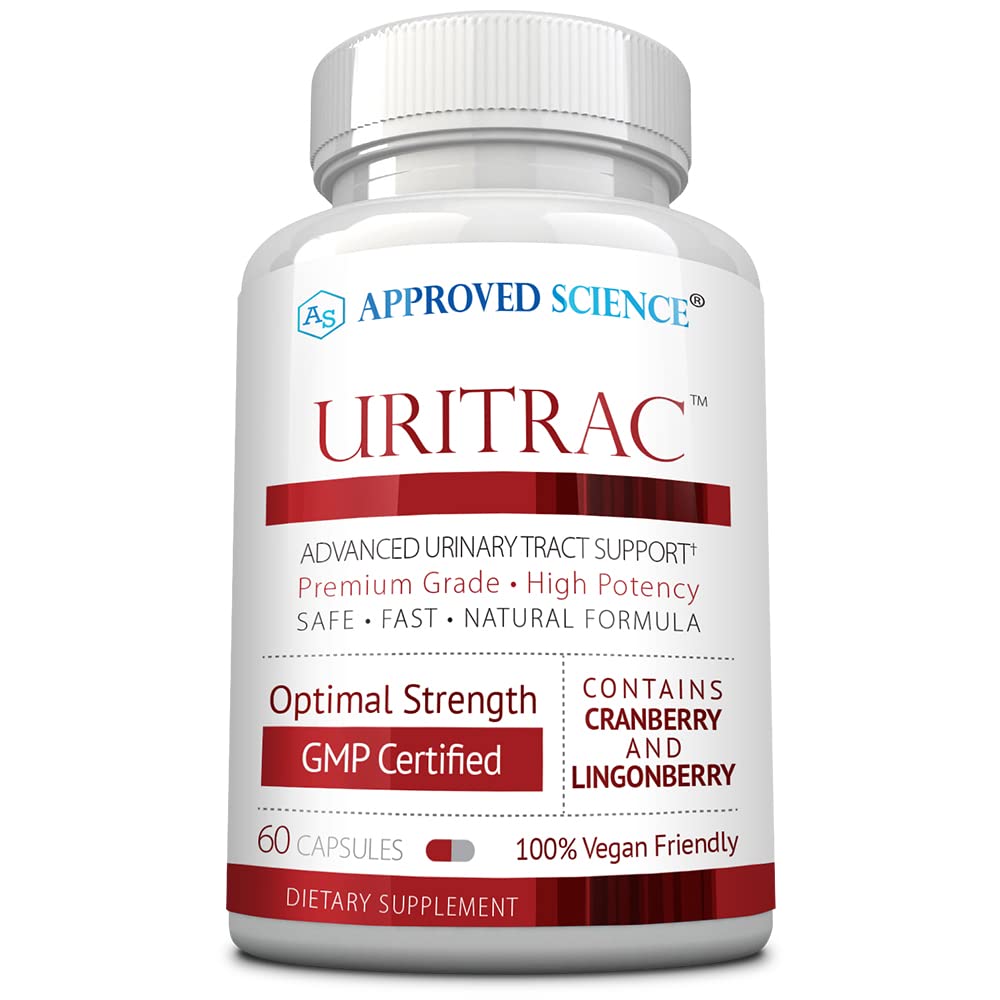 Approved Science Uritrac bottle front promotes daily urinary comfort with plant-based ingredients.