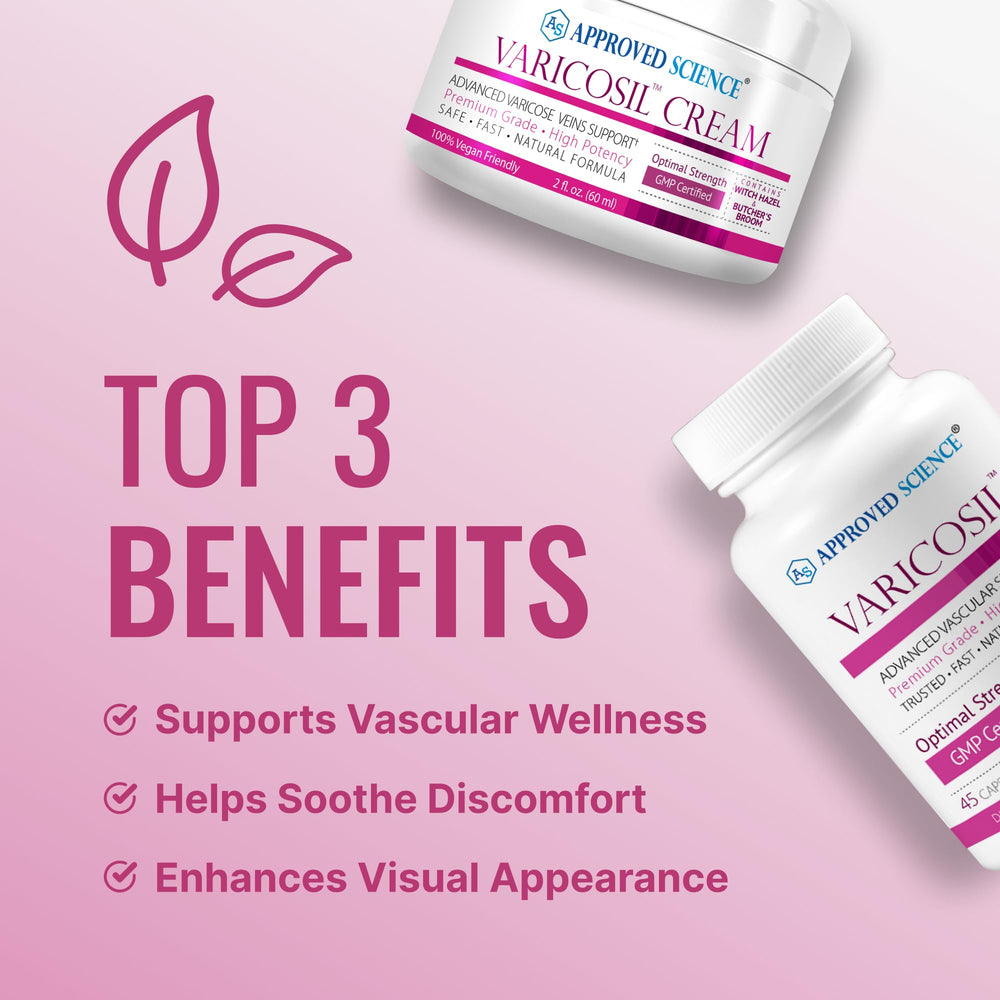 Approved Science Varicosil cream for soothing topical care.