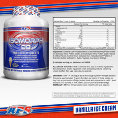 APS Nutrition Isomorph 28 vanilla label emphasizes premium isolation for quick recovery.