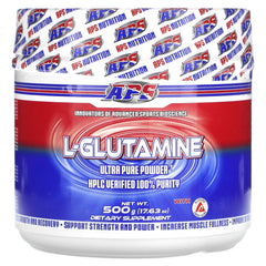 APS Nutrition L-Glutamine 500g powder container showcasing ultra-pure HPLC-verified formula.