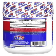 APS Nutrition L-Glutamine 500g powder with scoop emphasizing 100% purity.