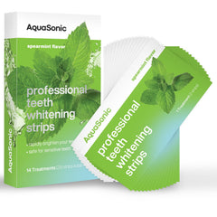 Aquasonic Teeth Whitening Strips pack for 14 treatments, ready to brighten your smile.