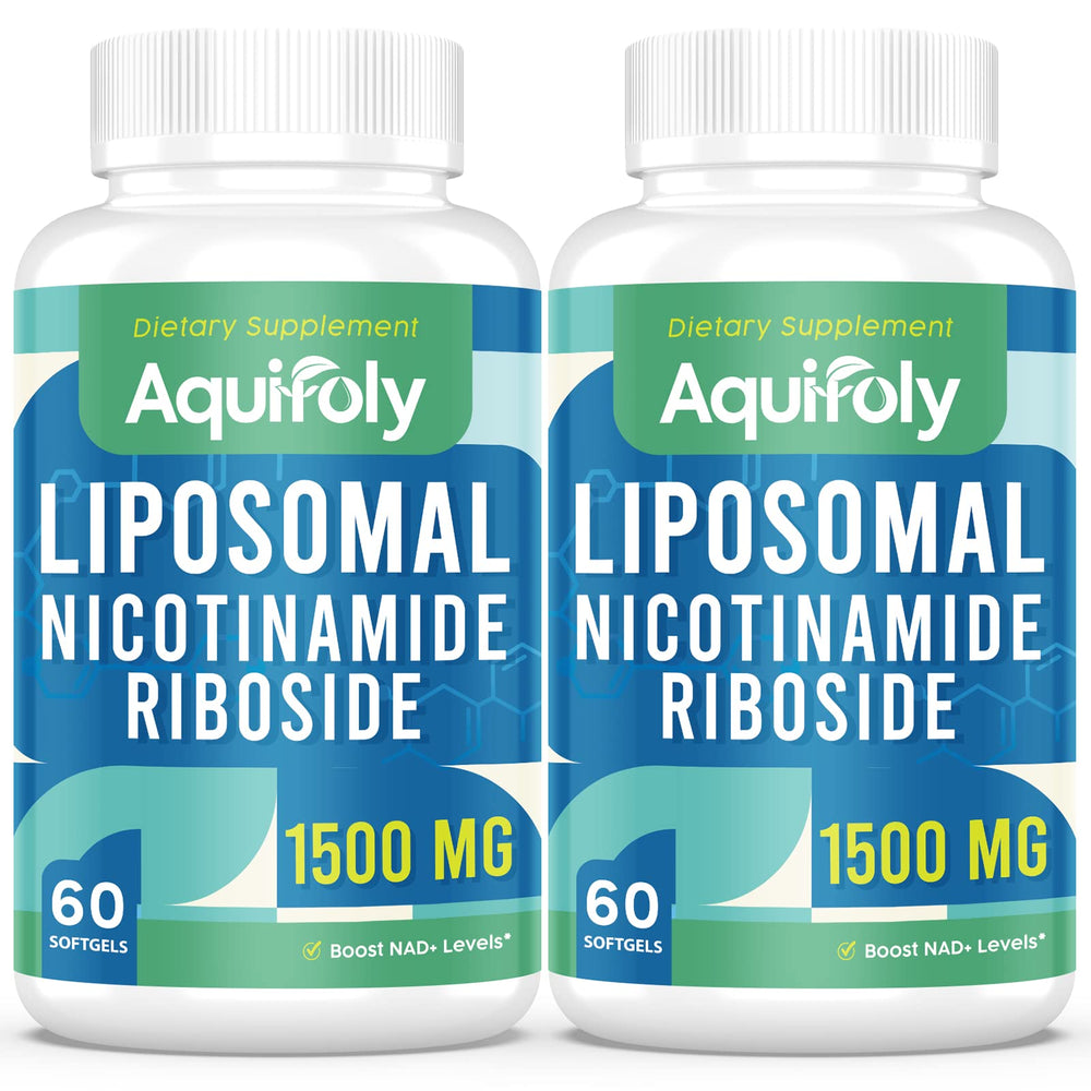 Aquifoly liposomal nicotinamide riboside bottle close-up highlighting enhanced absorption.