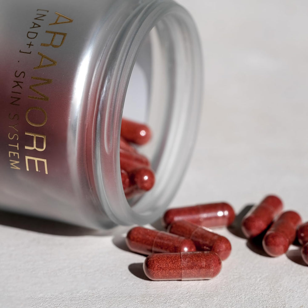 Safety seal on Aramore NAD+ bottle emphasizing tested quality.