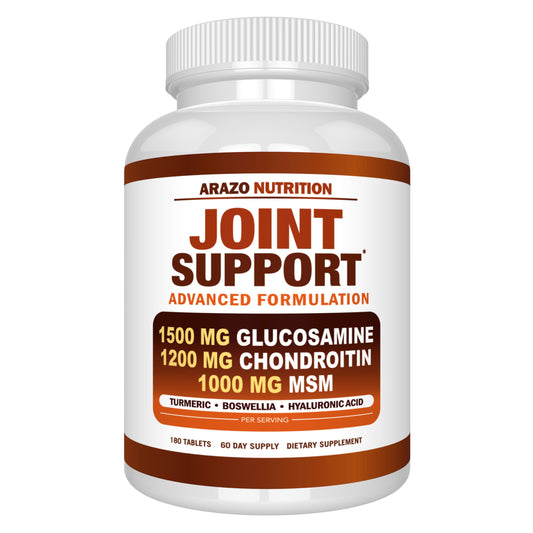 Arazo Nutrition glucosamine bottle closeup showing joint mobility benefits