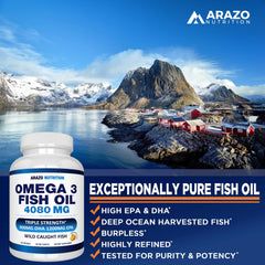 GMP-certified US facility logo beside Arazo Omega-3 bottle.