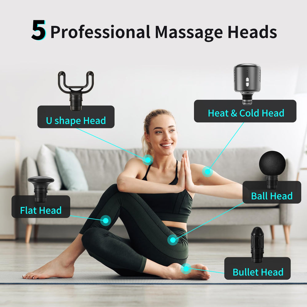 Thermacool massage gun highlighting dual 2000mAh batteries and USB-C charging.