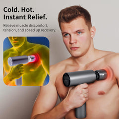 LED touch screen on the Thermacool massage gun displaying speed and controls.