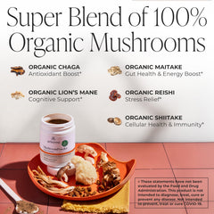 Arbonne Daily Defense label closeup showing 100% organic mushrooms and purity