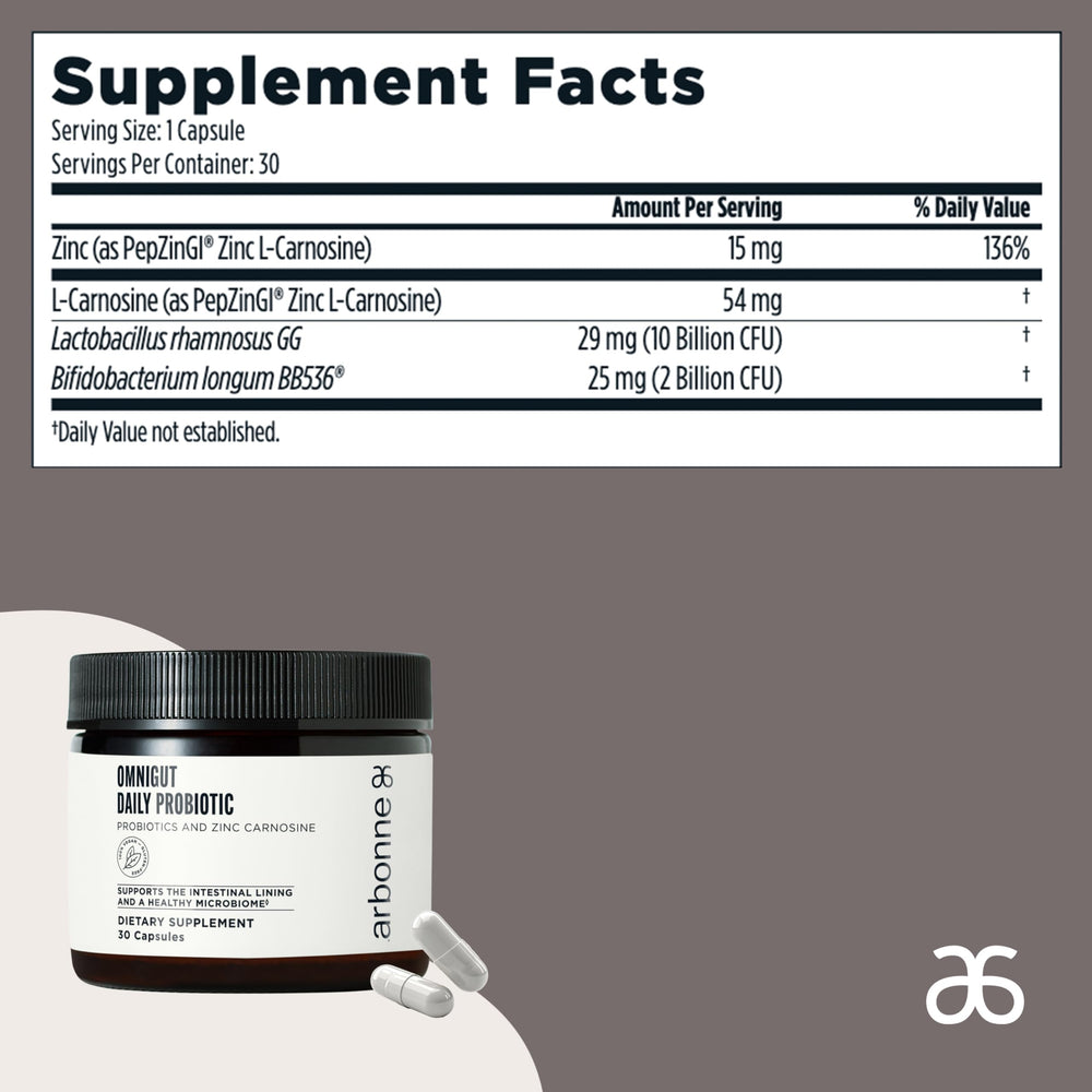 Arbonne OmniGut daily use image illustrating easy capsule routine.