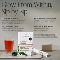 Arbonne SkinElixir bottle display highlighting vegan formula for plant-based skin support.