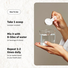 ARC Radiance powder stirred into a drink shows easy daily mixing for convenient use