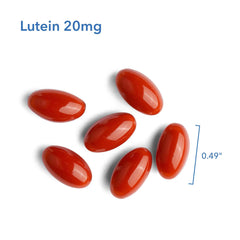 ARG Lutein 20 mg bottle label detail emphasizing purity and formulation