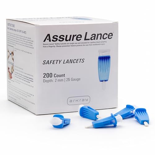 ARKAY Assure Lance 25G lancet with 2mm depth for gentle blood sampling.