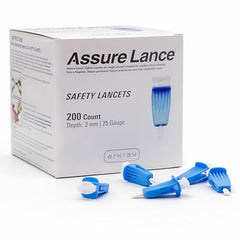 ARKAY Assure Lance 25G lancet with 2mm depth for gentle blood sampling.
