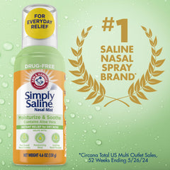 Arm & Hammer Simply Saline Mist aloe vera formula moisturizes year-round nasal passages.
