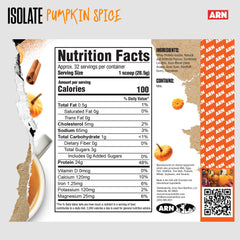 ARN Isolate Whey Pumpkin Spice scoop beside powder for post-workout fueling