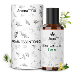 Aroma Manor Escape bottle close-up showcasing vanilla and jasmine for a cozy ambience.