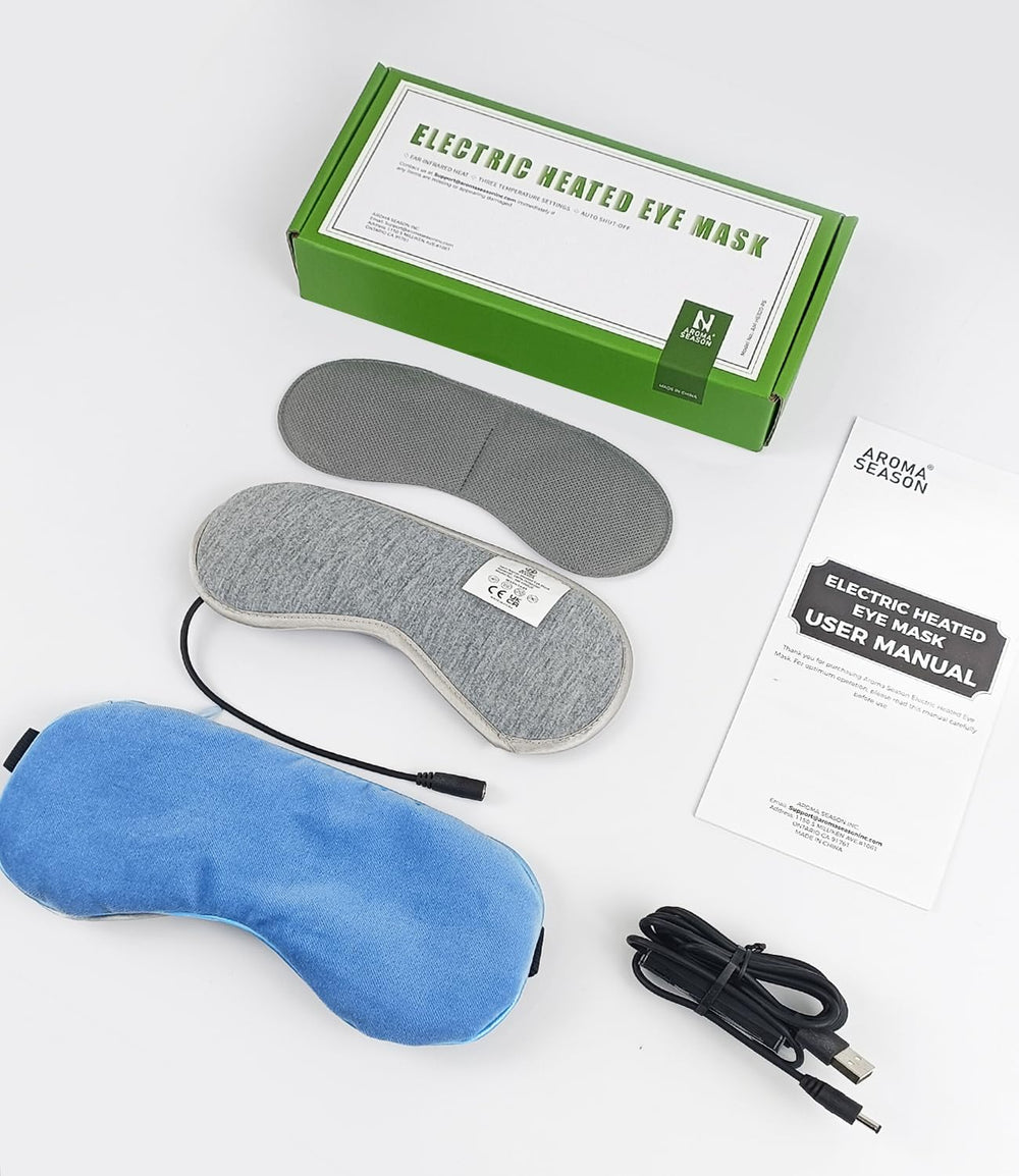 Aroma Season heated eye mask showing auto shut-off for safe operation.