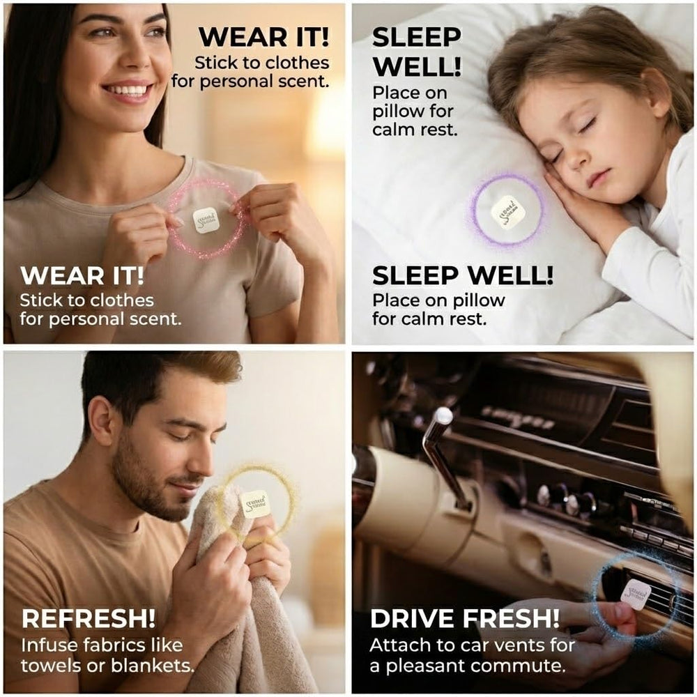 AROMA STICKERS mess-free replacement enables quick scent changes.